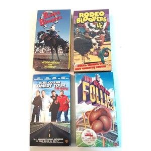 Lot of 4 VHS Tapes Rodeo Bloopers NFL Follies Blue Collar Comedy White Elephant